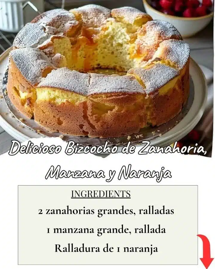 Bizcocho de Zanahoria, Manzana y Naranja recién horneado, ideal para disfrutar