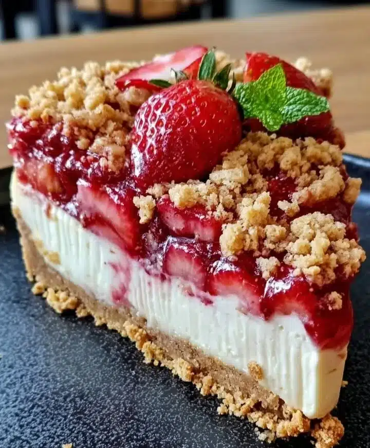 Delicioso cheesecake de fresa crujiente Berrylicious con fresas frescas