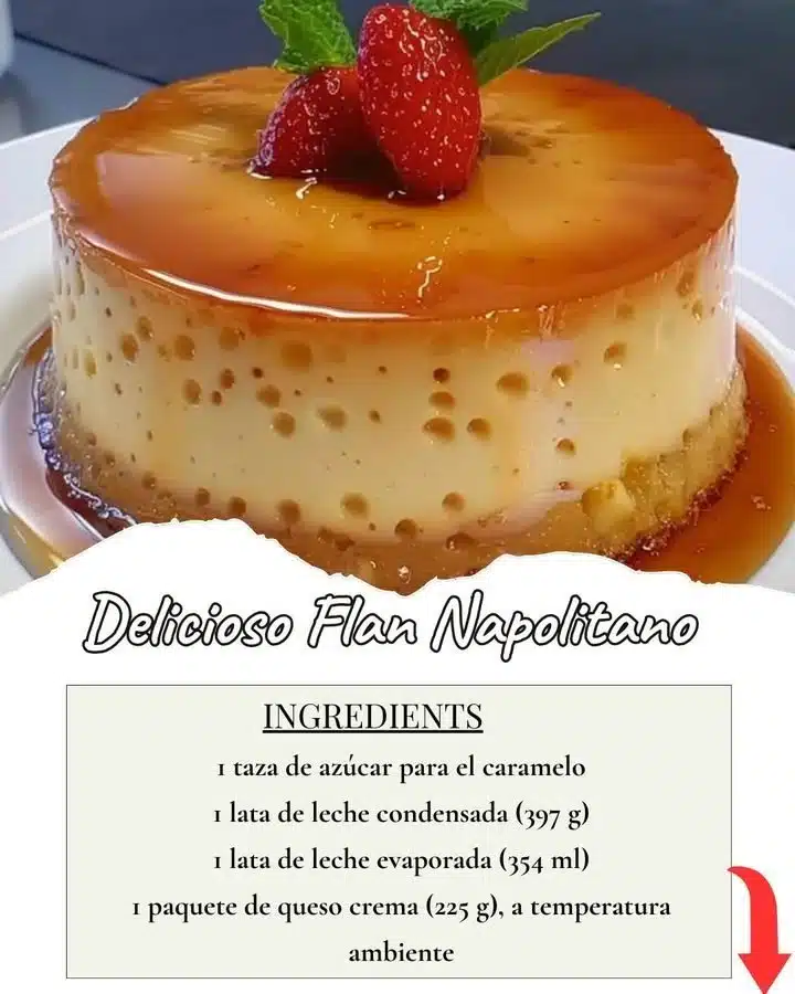 Flan Napolitano 1 Postre de Flan Napolitano con caramelo en un plato elegante