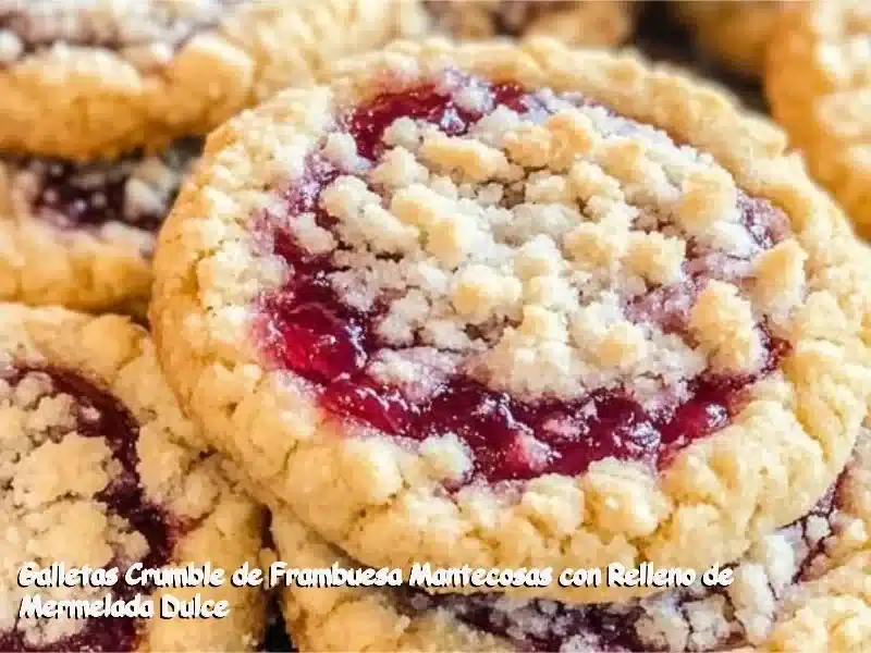 Galletas Crumble de Frambuesa Mantecosas con relleno de mermelada dulce