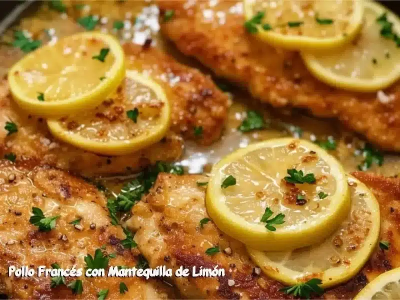 Pollo Francés con Mantequilla de Limón presentado en un plato gourmet