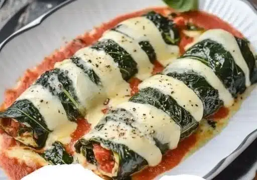 Rollitos de acelga rellenos de queso, ideales para una comida ligera y saludable.
