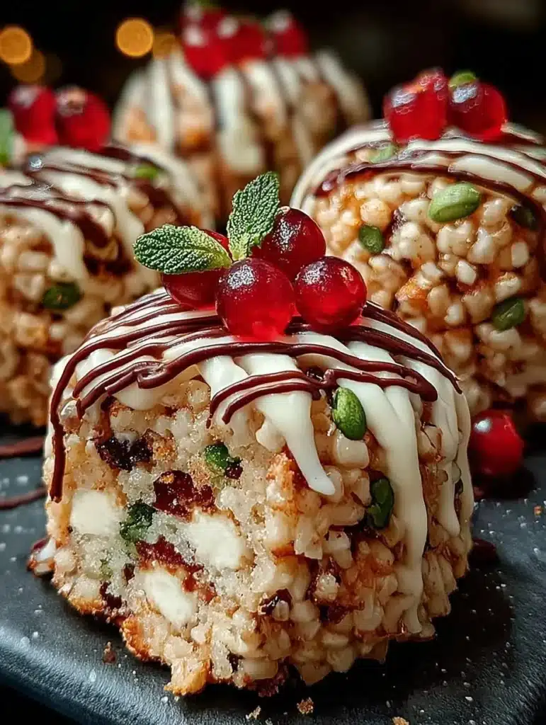 Bolas de Navidad hechas con Rice Krispie decoradas y apetitosas