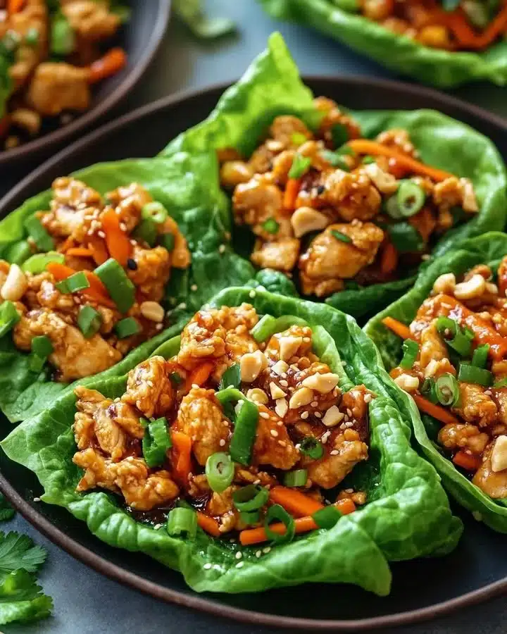 Wraps de lechuga con pollo y salsa tailandesa, una receta saludable y deliciosa