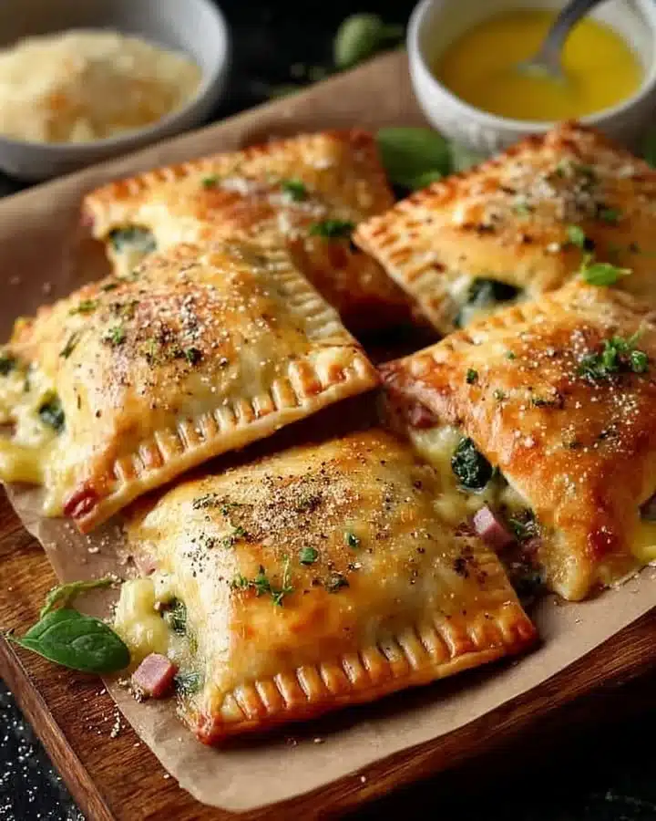 Empanadillas de jamón y espinacas con queso recién horneadas