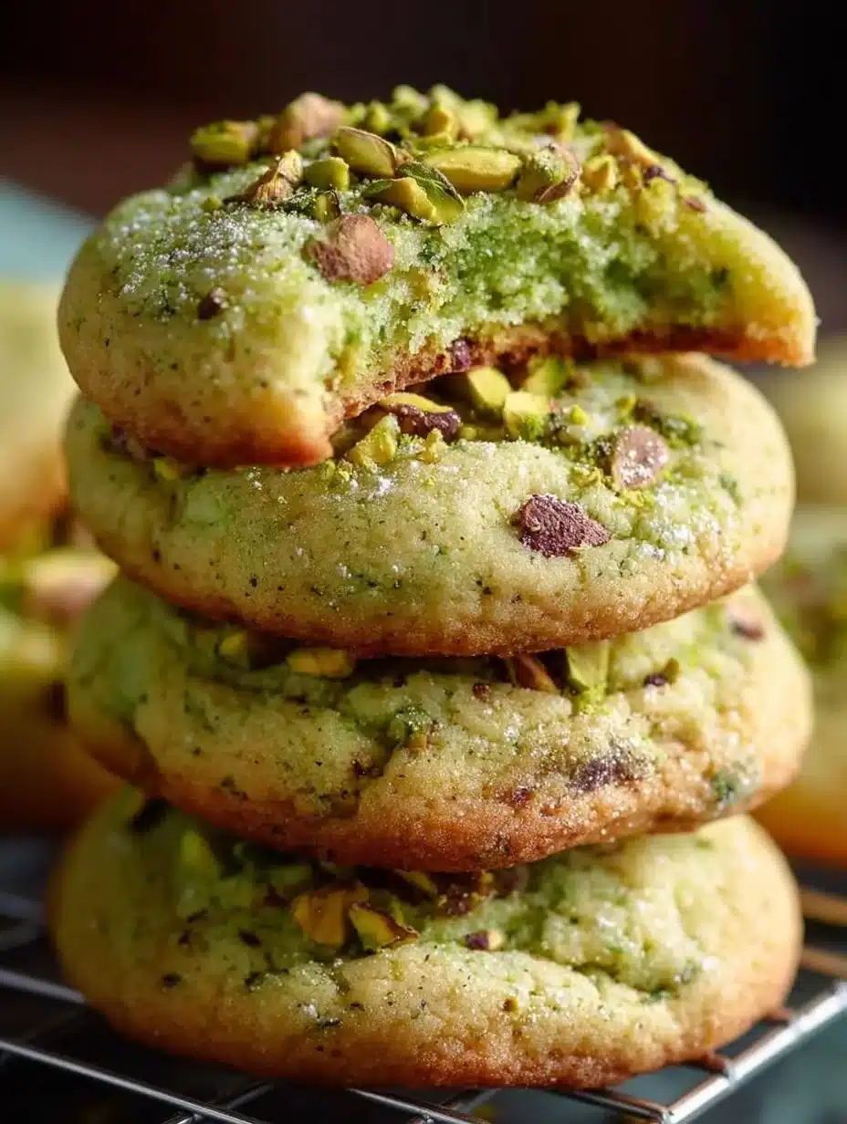 Galletas de pudín de pistacho recién horneadas con un acabado crujiente