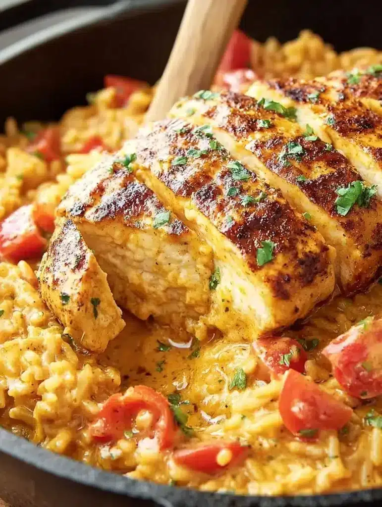 Plato de Pollo Queso en Una Olla servido con arroz