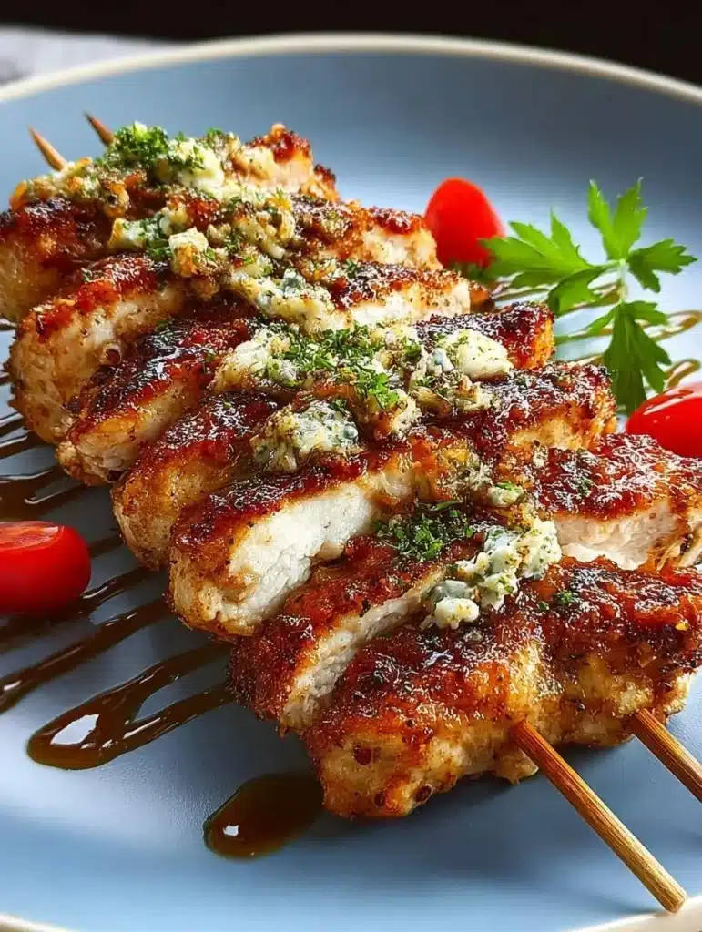 Spiedini de pollo marinados y asados en brochetas, listos para servir