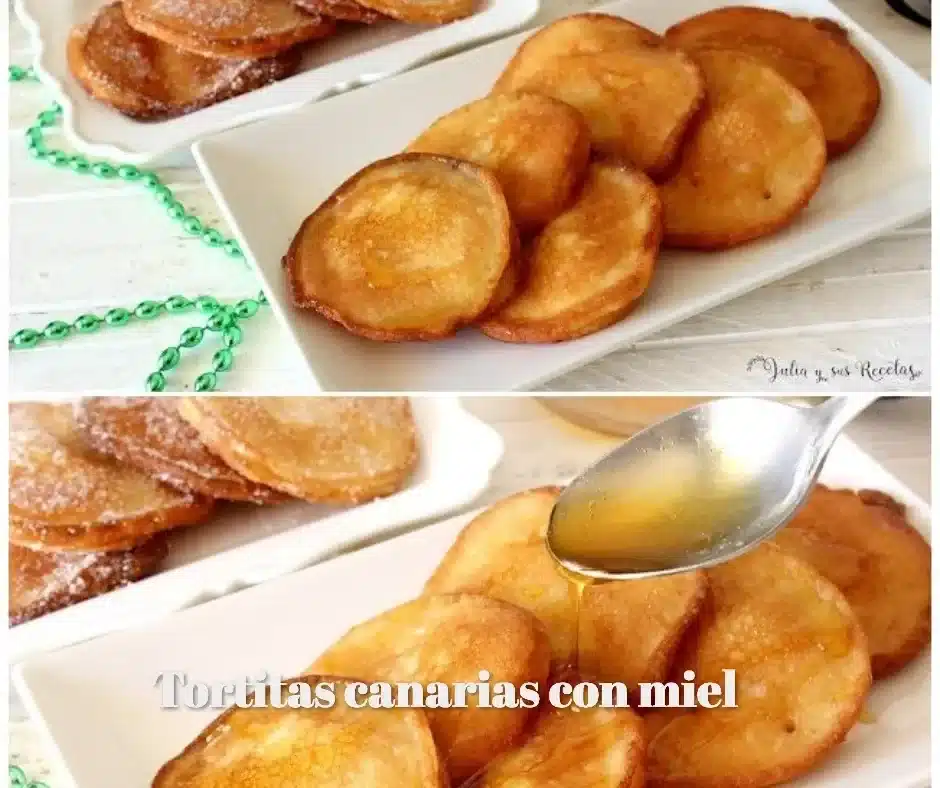 Tortitas canarias con miel servidas en un plato